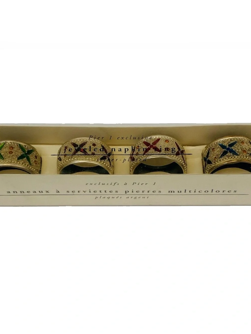 Pier 1 Jeweled Starburst Napkin Rings Silver Plated Set Of 4